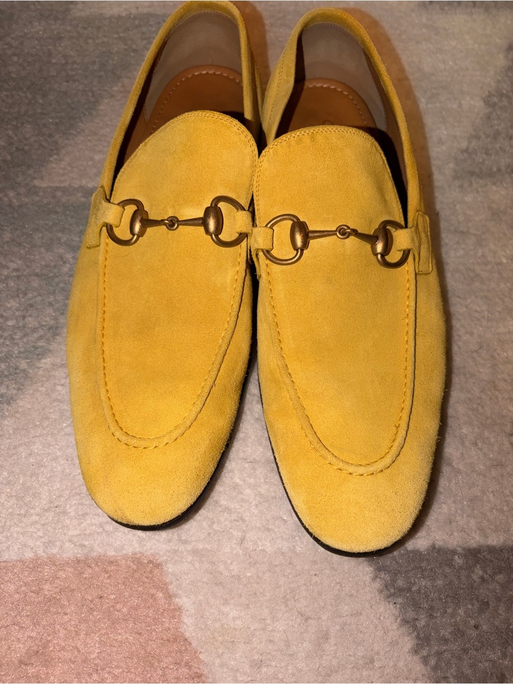Gucci Yellow Suede Horsebit Loafers